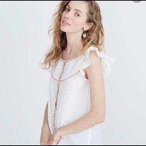 Madewell White Floral Trim Bib Flutter Sleeve Tank Top Size XS Extra Small NWOT
